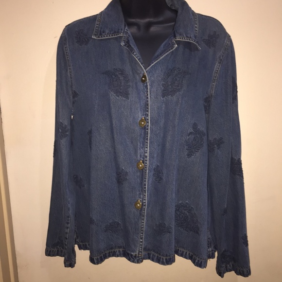 AKS Amy K Su Denim JEAN Blouse Top SZ 8 - Picture 1 of 5